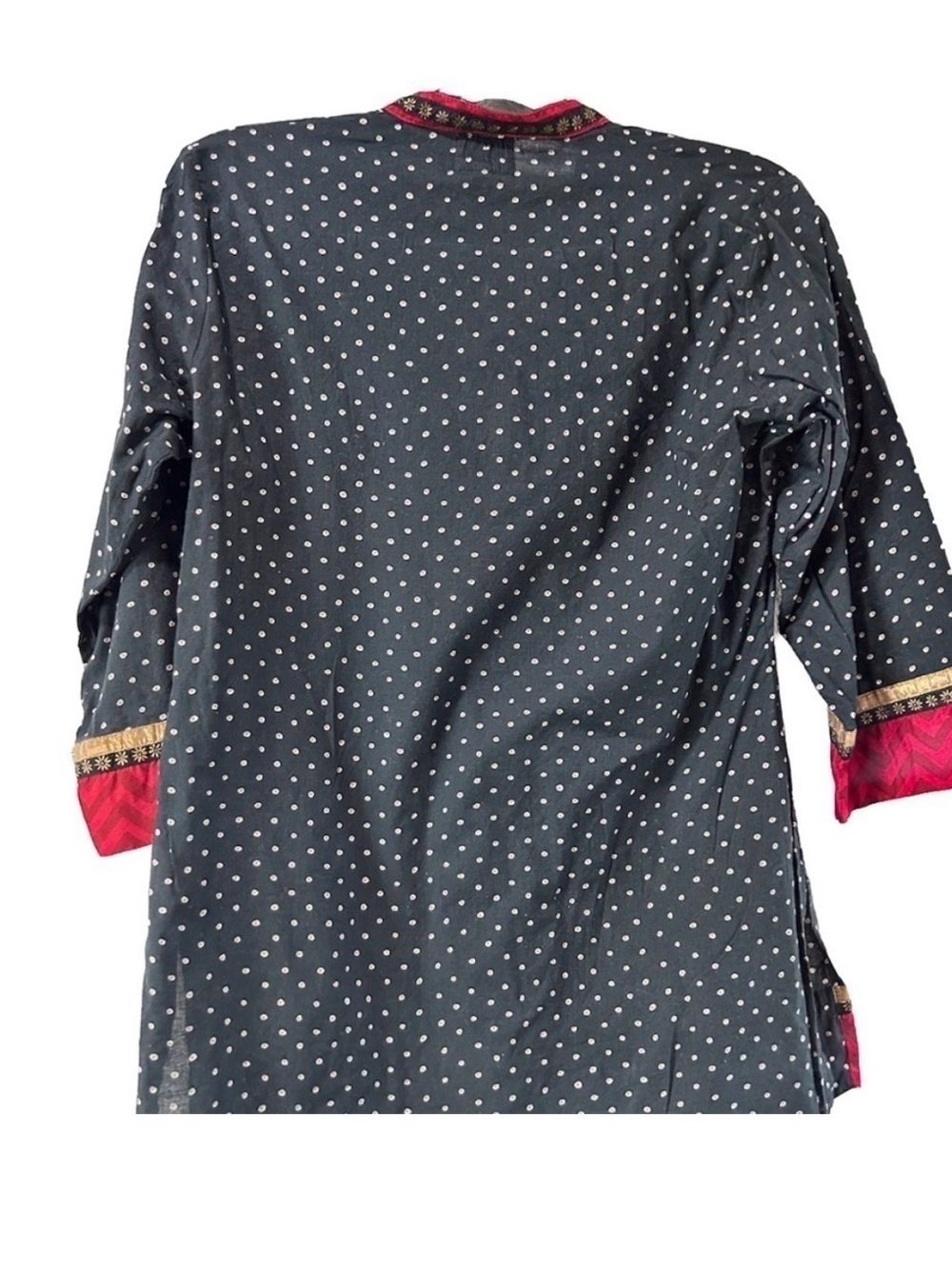 Sabhyata Navy Polka Dot Top with Pink Trim - Picture 2 of 15